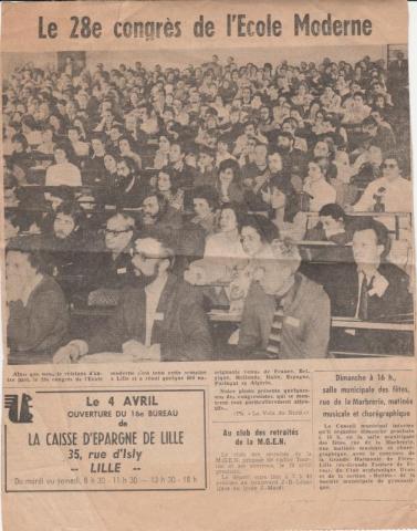 Coupure de journal La Voix du Nord 28e congrès Lille avril 1972