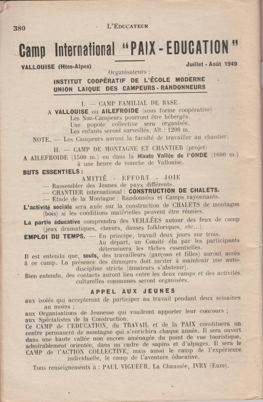 Camp international à Vallouise 1949